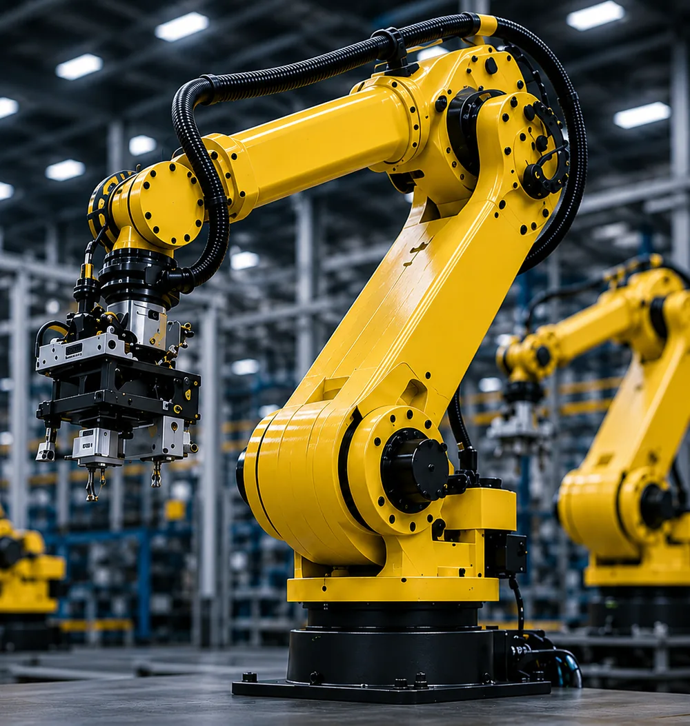 Industrial robot arm on a production line